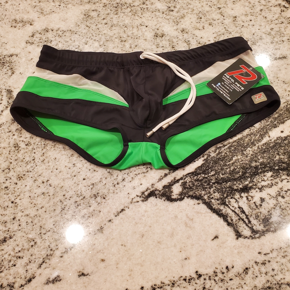 Pistol Pete Men's Green and Black Swim Trunks